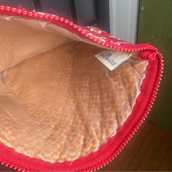 Vera Bradley Quilted Zip Pouch Red Leaf Cosmetic Bag - Picture 5 of 10